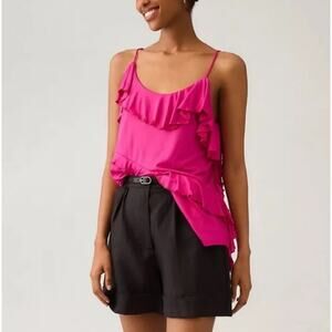NWT Anthropologie Pink Ruffle Asymmetrical Sleeveless Blouse Size XL